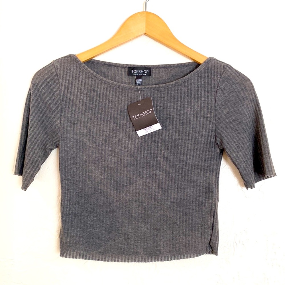 NWT Topshop Crop Rib Knit Short Sleeve Tee